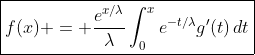 \boxed{f(x) = \frac{e^{x/\lambda}}{\lambda}\int_0^xe^{-t/\lambda}g'(t)\,dt}