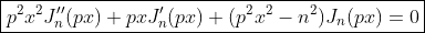\boxed{p^2x^2J''_n(px)+pxJ'_n(px)+(p^2x^2-n^2)J_n(px)=0}