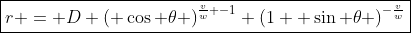 \boxed{r = D \left( \cos \theta \right)^{\frac{v}{w} -1} \left(1+ \sin \theta \right)^{-\frac{v}{w}}}