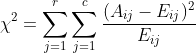 \chi^2=\sum_{j=1}^{r}\sum_{j=1}^c\frac{(A_{ij}-E_{ij})^2}{E_{ij}}