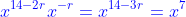 \color{blue}x^{14-2r}x^{-r}=x^{14-3r}=x^7