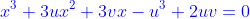 x^3+3ux^2+3vx-u^3+2uv=0