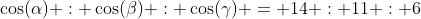 \cos(\alpha) : \cos(\beta) : \cos(\gamma) = 14 : 11 : 6