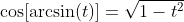 \cos[\arcsin(t)]=\sqrt{1-t^2}