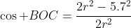 \cos BOC=\frac{2r^2-5.7^2}{2r^2}