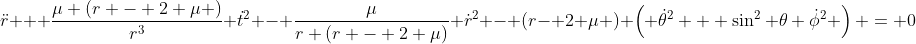 \ddot{r} + \frac{\mu (r - 2 \mu )}{r^3} \dot{t}^2 - \frac{\mu}{r (r - 2 \mu)} \dot{r}^2 - (r- 2 \mu ) \left( \dot{\theta}^2 + \sin^2 \theta \dot{\phi}^2 \right) = 0