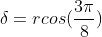 \delta=rcos(\frac{3\pi}{8})