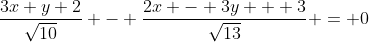 \dfrac{3x+y+2}{\sqrt{10}} - \dfrac{2x - 3y + 3}{\sqrt{13}} = 0