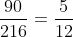 \dfrac{90}{216}=\dfrac{5}{12}