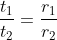 \dfrac{t_1}{t_2}=\dfrac{r_1}{r_2}~\implies~t_1 = \frac{r_1}{r_2} \cdot t_2