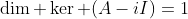 \dim \ker (A-iI)=1
