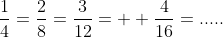 \displaystyle\frac{1}{4}=\frac{2}{8}=\frac{3}{12}=  \frac{4}{16}=.....