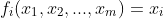 \displaystyle{f_i(x_1,x_2,...,x_m)=x_i}