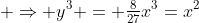 \displaystyle \Rightarrow y^3 = \tfrac{8}{27}x^3=x^2