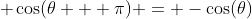 \displaystyle \cos(\theta + \pi) = -\cos(\theta)