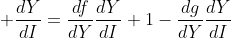 \displaystyle \frac{dY}{dI}=\frac{df}{dY}\frac{dY}{dI}+1-\frac{dg}{dY}\frac{dY}{dI}