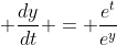\displaystyle \frac{dy}{dt} = \frac{e^t}{e^y}