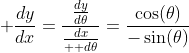 \displaystyle \frac{dy}{dx}=\frac{\frac{dy}{d\theta}}{\frac{dx}{  d\theta}}=\frac{\cos(\theta)}{-\sin(\theta)}