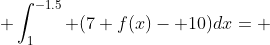 \displaystyle \int_{1}^{-1.5} (7 f(x)- 10)dx= 