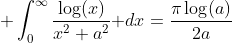 \displaystyle \int_0^{\infty}\frac{\log(x)}{x^2+a^2}\text{ }dx=\frac{\pi\log(a)}{2a}