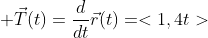 \displaystyle \vec{T}(t)=\frac{d}{dt}\vec{r}(t)=<1,4t>
