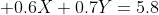 \displaystyle 0.6X+0.7Y=5.8