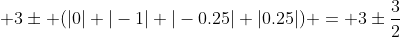 \displaystyle 3\pm (|0|+|-1|+|-0.25|+|0.25|) = 3\pm\frac{3}{2}