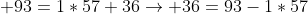 \displaystyle 93=1*57+36\rightarrow 36=93-1*57