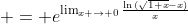 \displaystyle = e^{\lim_{x \to 0}\frac{\ln{(\sqrt{1+x}-x)}}{x}}