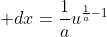 \displaystyle dx=\frac{1}{a}u^{\frac{1}{a}-1}