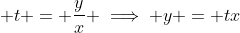 \displaystyle t = \frac{y}{x} \implies y = tx