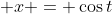 \displaystyle x = \cos{t}
