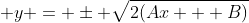 \displaystyle y = \pm \sqrt{2(Ax + B)}