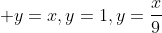 \displaystyle y=x,y=1,y=\frac{x}{9}