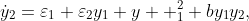 \dot{y}_{2}=\varepsilon_{1}+\varepsilon_{2}y_{1}+y  _{1}^{2}+by_{1}y_{2},
