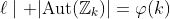 \ell\mid |\text{Aut}(\mathbb{Z}_k)|=\varphi(k)