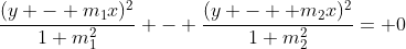 \frac{(y - m_1x)^2}{1+m_1^2} - \frac{(y -  m_2x)^2}{1+m_2^2}= 0