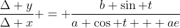 \frac{\Delta y}{\Delta x} = \frac{b \sin t}{a \cos t + ae}