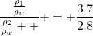 \frac{\frac{\rho_1}{\rho_w}}{\frac{\rho_2}{\rho_w}  } = \frac{3.7}{2.8}