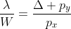 \frac{\lambda}{W}=\frac{\Delta p_y}{p_x}