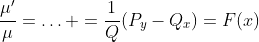 \frac{\mu'}{\mu}=\ldots =\dfrac{1}{Q}(P_y-Q_x)=F(x)