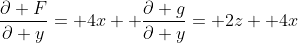 \frac{\partial F}{\partial y}= 4x+ \frac{\partial g}{\partial y}= 2z+ 4x