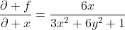 \frac{\partial f}{\partial x}=\frac{6x}{3x^{2}+6y^{2}+1}