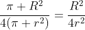 \frac{\pi R^2}{4(\pi r^2)}=\frac{R^2}{4r^2}