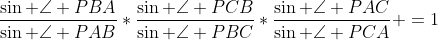 \frac{\sin \angle PBA}{\sin \angle PAB}*\frac{\sin \angle PCB}{\sin \angle PBC}*\frac{\sin \angle PAC}{\sin \angle PCA} =1