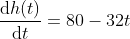\frac{\text{d}h(t)}{\text{d}t}=80-32t