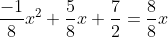 \frac{-1}{8}x^2+\frac{5}{8}x+\frac{7}{2}=\frac{8}{8}x