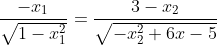 \frac{-x_1}{\sqrt{1-x_1^2}}=\frac{3-x_2}{\sqrt{-x_2^2+6x-5}}