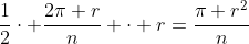 \frac{1}{2}\cdot \frac{2\pi r}{n} \cdot r=\frac{\pi r^2}{n}