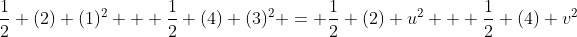 \frac{1}{2} (2) (1)^2 + \frac{1}{2} (4) (3)^2 = \frac{1}{2} (2) u^2 + \frac{1}{2} (4) v^2